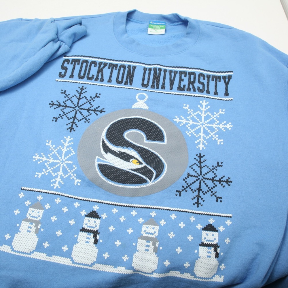 Champion Sweatshirt Mens XL Blue Stockton University Holiday Snowman Graphic